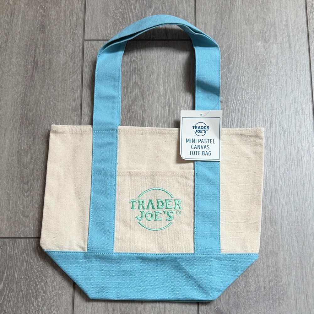 Trader Joe's Blue and Cream Canvas Tote Bag